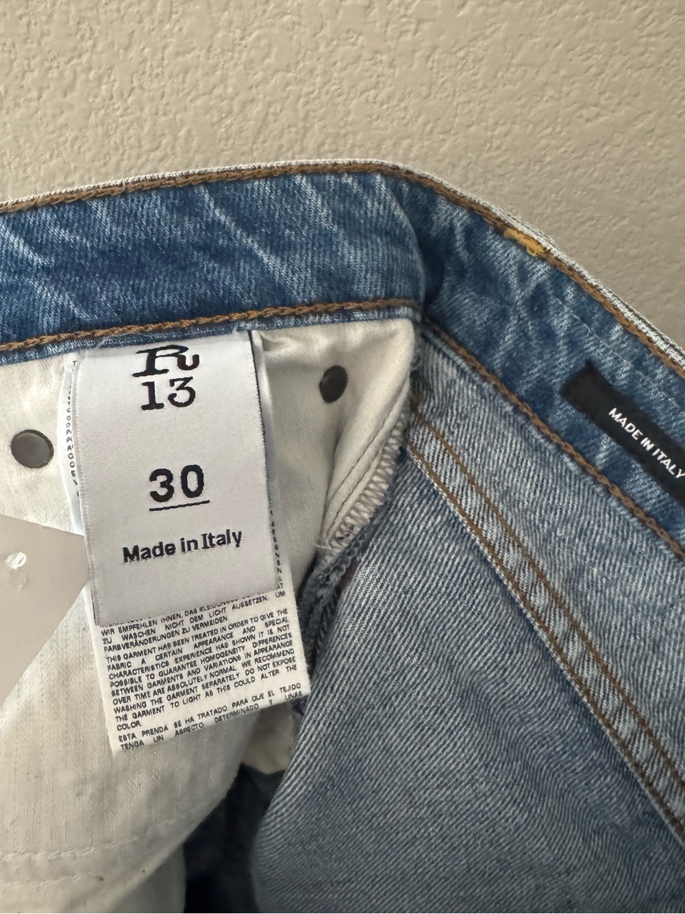R13 Kick Fit Torn Straight Jeans 30 Mason Blue Denim Raw Hem Minimalist NWT - Picture 15 of 16